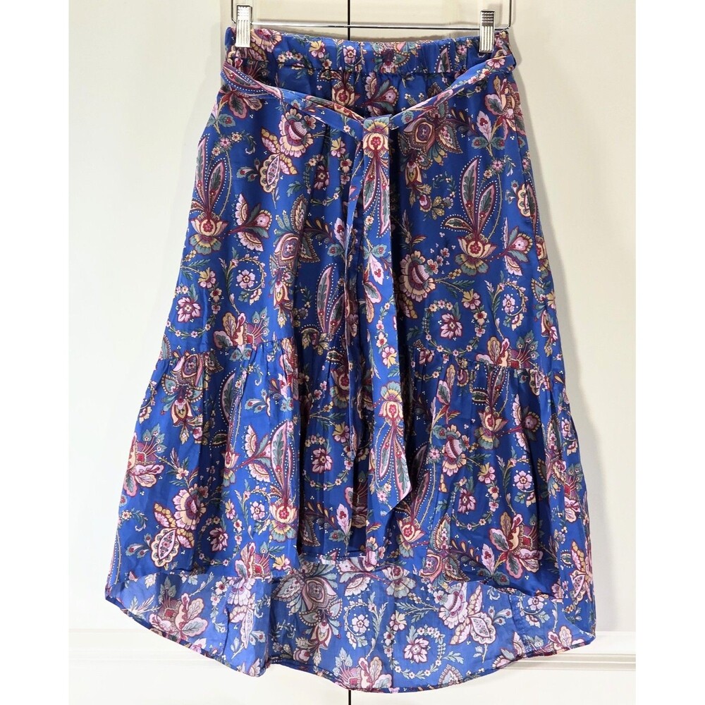 J.Crew Limited 100% Cotton Floral Paisley Asymmetrical Midi Skirt Belted Boho - Picture 2 of 12